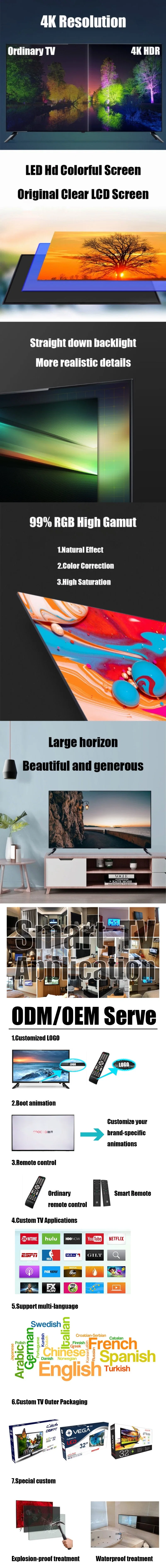 24 32 40 43 50 55 65 Inch Curved Smart TV LED Televisions 4K Big Screen Ultra HD LED Android TV OEM Factory Price